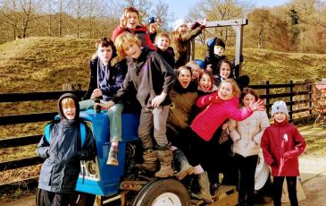 10s children ride the tractor at Rushall Farm